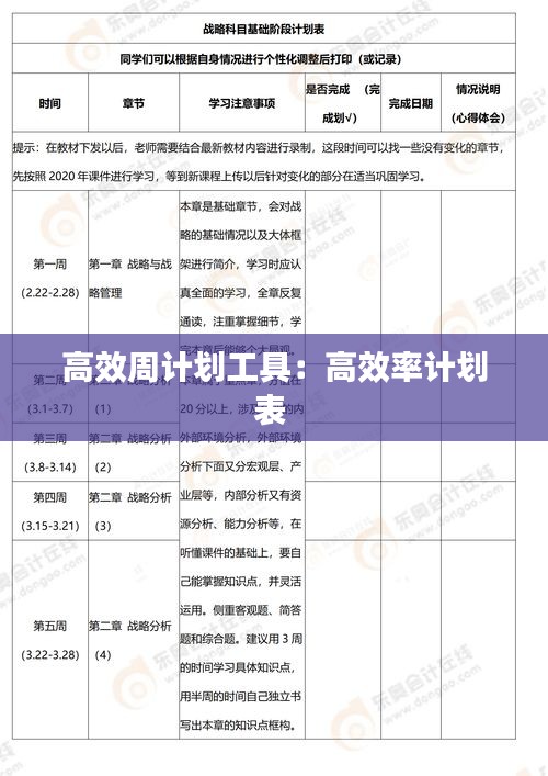高效周计划工具：高效率计划表 