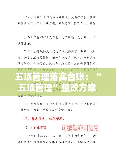 五项管理落实台账：“五项管理”整改方案 