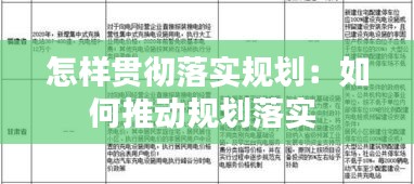 怎样贯彻落实规划：如何推动规划落实 