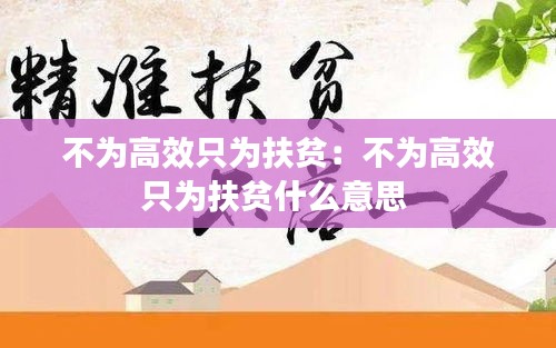 不为高效只为扶贫：不为高效只为扶贫什么意思 