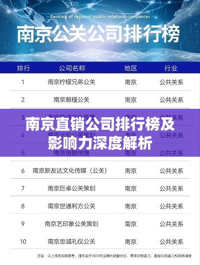 南京直销公司排行榜及影响力深度解析