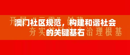 澳门社区规范，构建和谐社会的关键基石